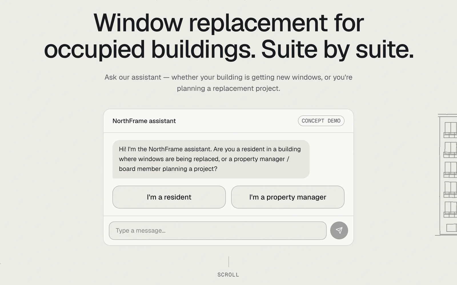 NorthFrame Windows demo site with the AI chat open
